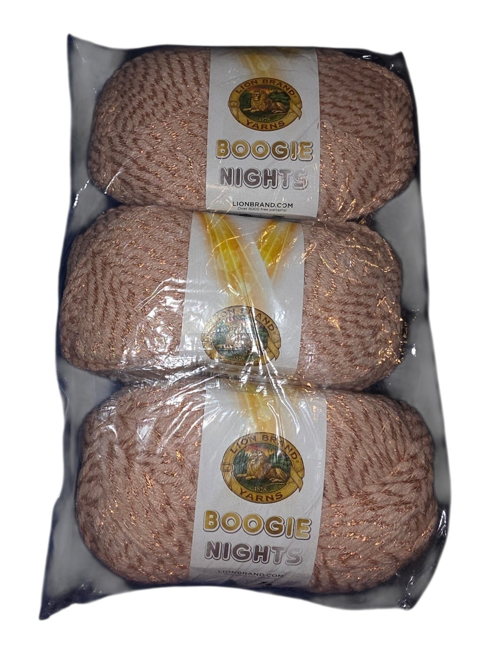 Lion Brand Boogie Nights Yarn Monte Carlo Rose Gold Metallic Bulky #5